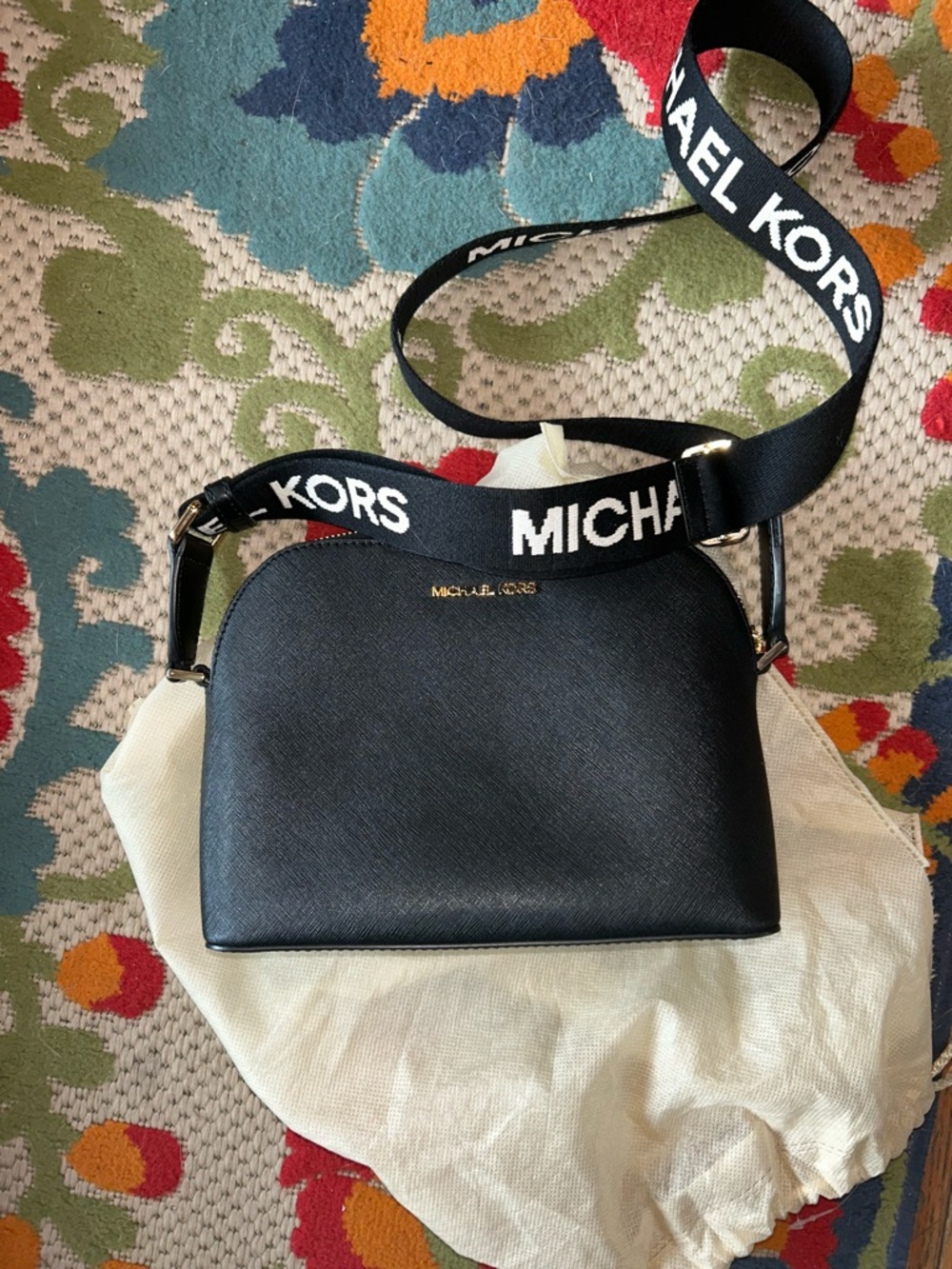 Michael Kors Black Dome Crossbody with Logo Webbing Strap - Picture 10 of 15